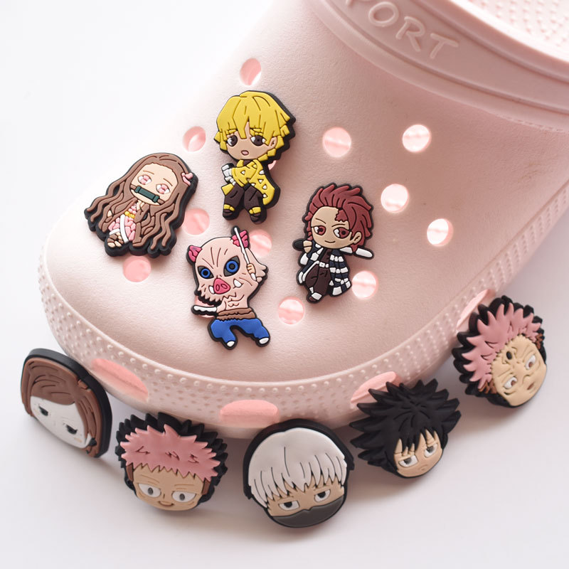 

Anime charms wholesale Demon Slay cartoon croc charms shoe accessories pvc decoration buckle soft rubber clog charms fast ship, Equally mixed colors
