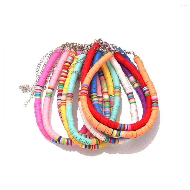 

Anklets Boho Multicolor Polymer Clay Heishi Beads 6mm Waterproof Recycled Surfer Anklet 2022 Fashion Chain Summer Beach Jewelry Gift