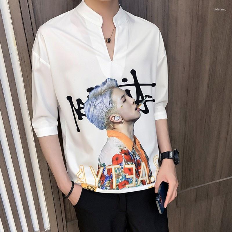

Men's Casual Shirts 2022 Pullover Shirt Mens Summer Vintage Loose Print Korean Style Harajuku Male Fashion Classic Blouse High Street, Black