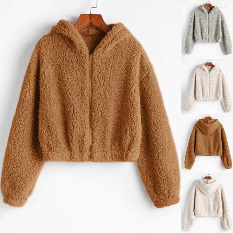 

Women' Hoodies Furry Teddy Tops Women Sweatshirt Oversize Zipper Long Sleeve Fluffy Plush Lambswool Hoodie Casual Homewear Top 2022, Beige