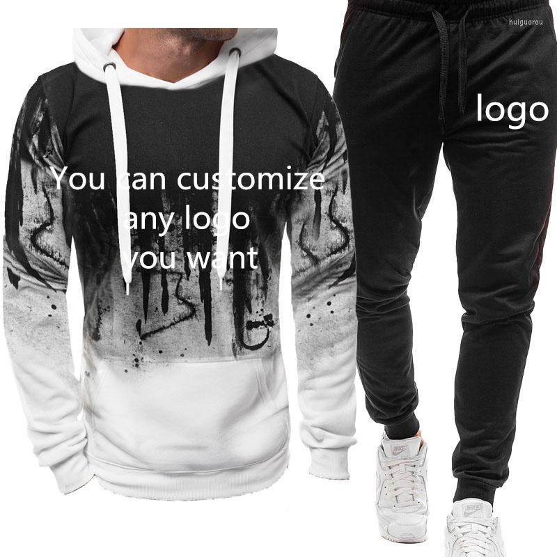 

Men's Tracksuits Men's Hoodie Mens Private Custom Logo Gradient Men Casual Sports 2 Pieces Sets Fleece Trend Cotton Autumn High Quality, Red