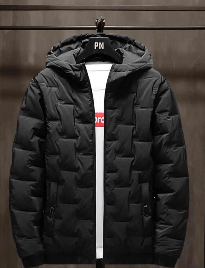 

New Men Zipper Hooded Padded Jacket 2022 Autumn Winter / Non-Stretch, Black