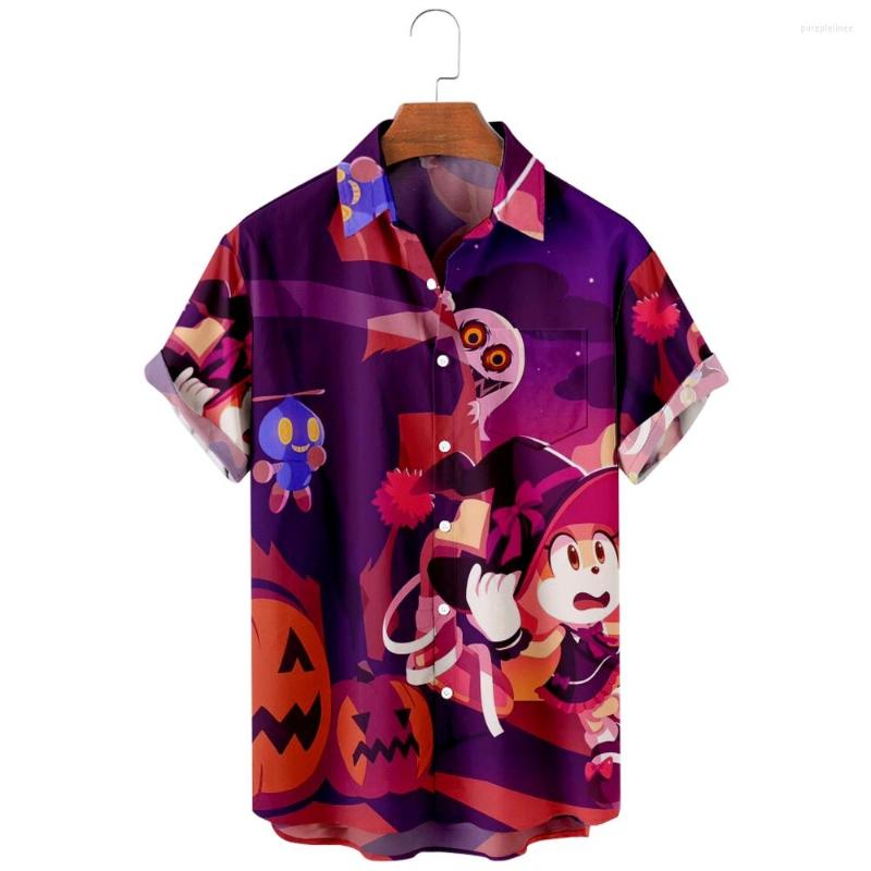 

Men's Casual Shirts Men's Breast Pocket Shirt Devil And Girly Halloween Print Fashion Magic Hip Hop Women's Short Sleeve, A606