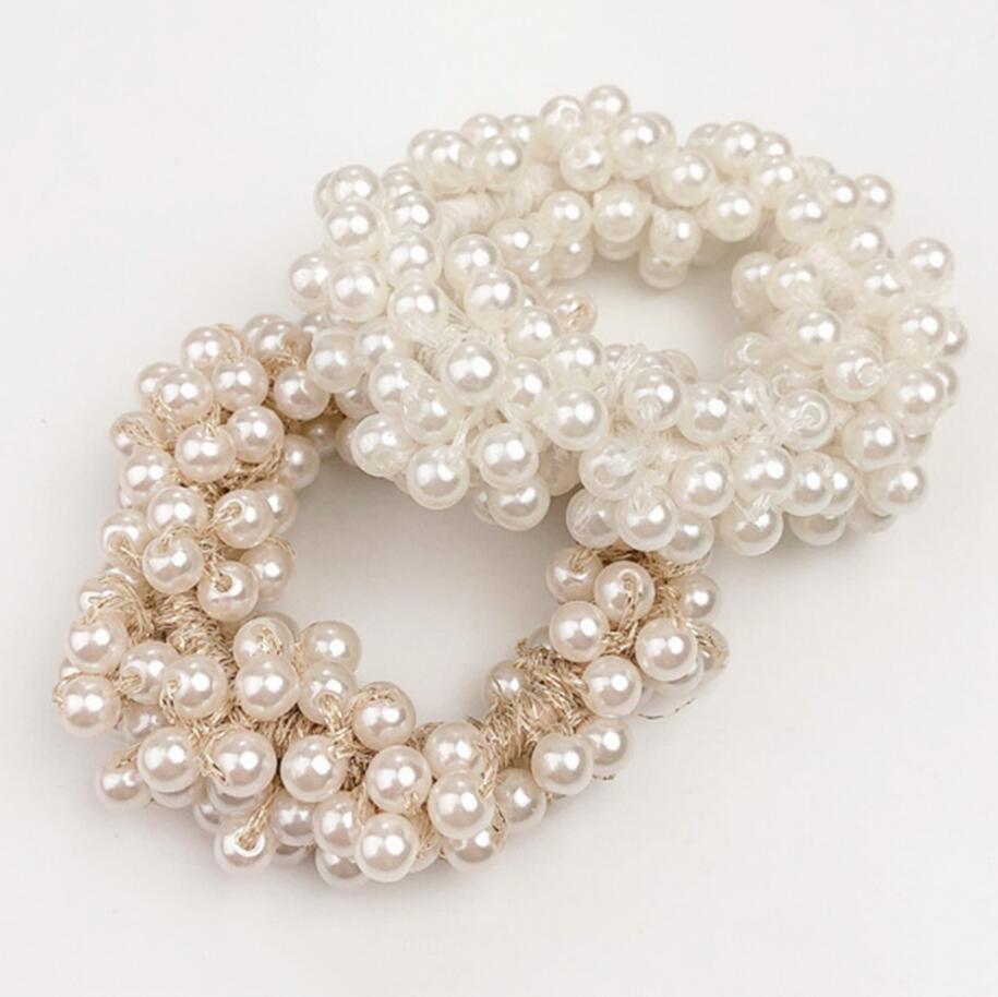 

Korean Pearl Pony Tails Holder Beaded Hair Ties Scrunchies Crystal Elastic Hairband Ponytail Holders Women Hairs Rope Rubber Gum Hair Accessories