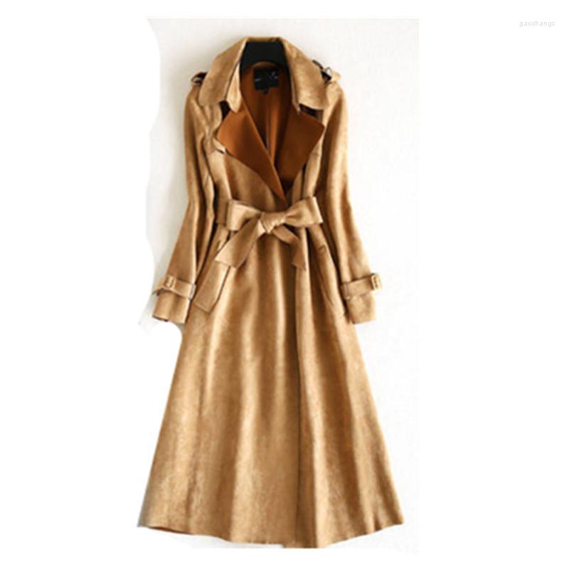 

Women' Trench Coats Women' Coat Slim Long 2022 Spring Autumn Korean Suede Windbreaker With Belt Casual Outerwear Female A287, Black