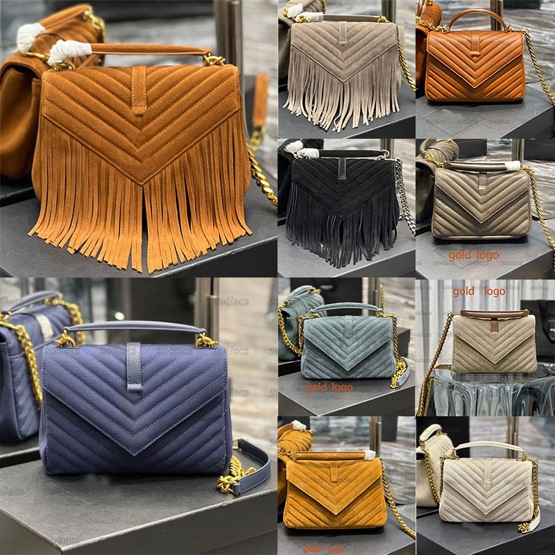 

college medium chain bag suede with fringes chevron-quilted overstitching top handle leather shoulder strap crossbody handbag luxury Designers Genuine leather, Customize