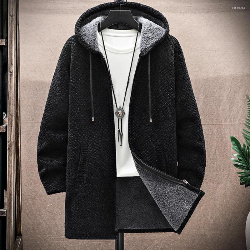 

Men's Suits Trendy Men Jacket Hood Coldproof Autumn Winter Zipper Knitting, Beige