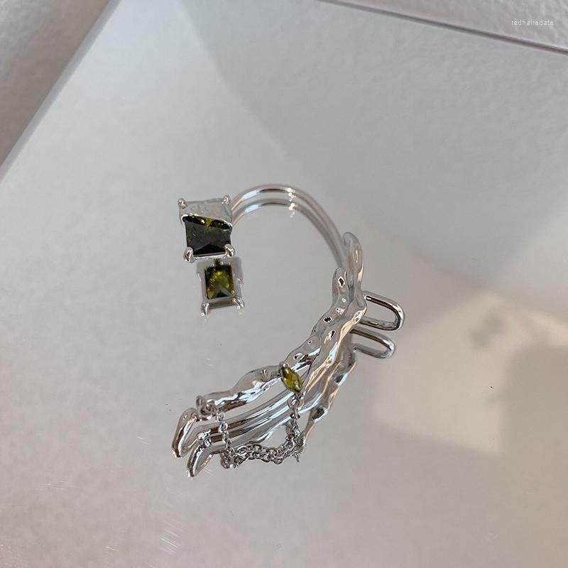 

Backs Earrings Single Tassel Clip For Women Girl Exquisite Green Yellow Square Crystal Earcuff Without Piercing Hook Ear Accessories