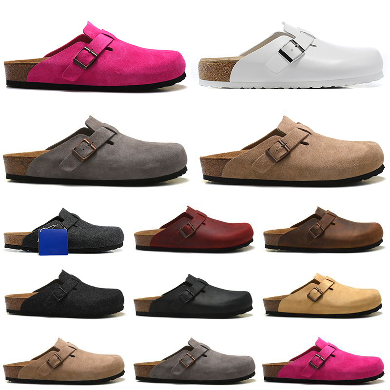 

designer sandals men women slide slippers Boston Soft Footbed Clogs Pink Black White Suede Leather Buckle Strap Shoes Outdoor Indoor 35-45, Item#10