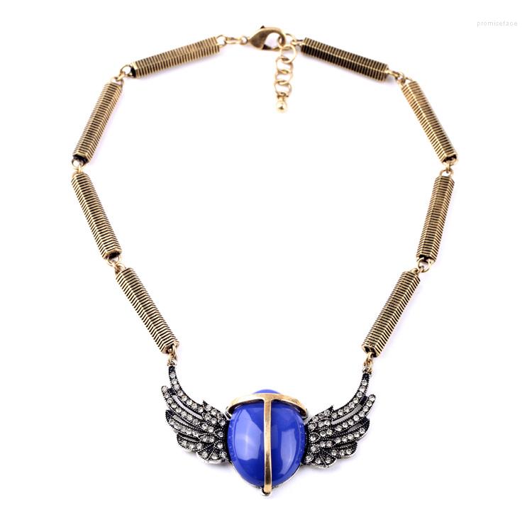 

Choker Uer Crystal Wing Necklace Women Pendant Jewelry Big Blue Oval Gem Vintage Accessories