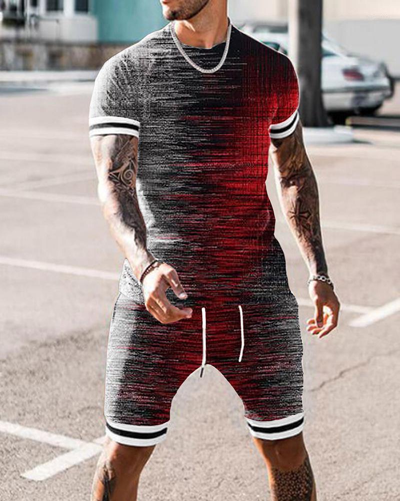 

Men' Tracksuits Men' 2022 Summer 3D Digital Printing Round Neck T-shirt Suit Fashion And Women' Shorts Sportswear, Beige