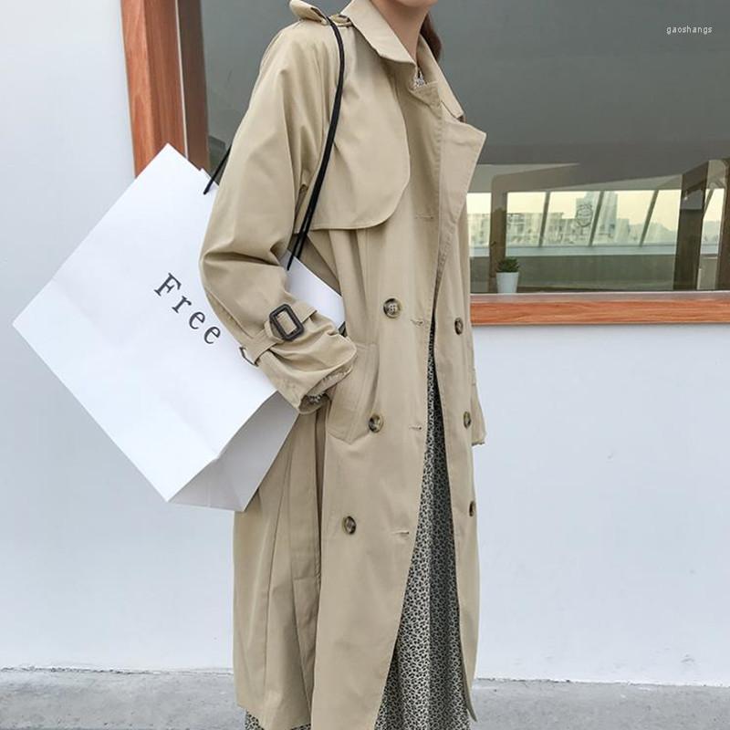 

Women's Trench Coats Hzirip Minimalist Classic Loose Lapel Double-breasted Long Coat Elegant OL Overcoat 2022 Autumn Windbreaker With Belt, Mint color