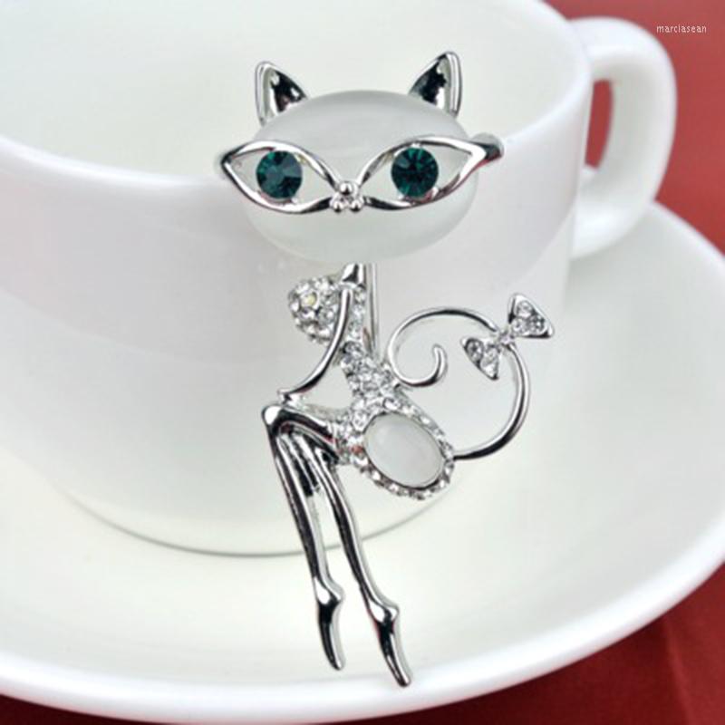 

Brooches 7 Styles Super Cute Kitten Cat Eye Stone Brooch Long Tail Black Cats Elegant Rhinestone Animal Pin Fashion Bijouterie