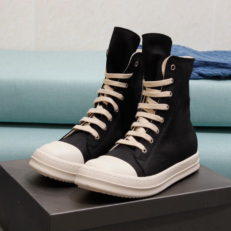 Designer Rick Owen Bottes Toile Chaussures Montantes Plate-Forme Botte Hommes Femmes Chaussure Noir À Lacets Bottillons
