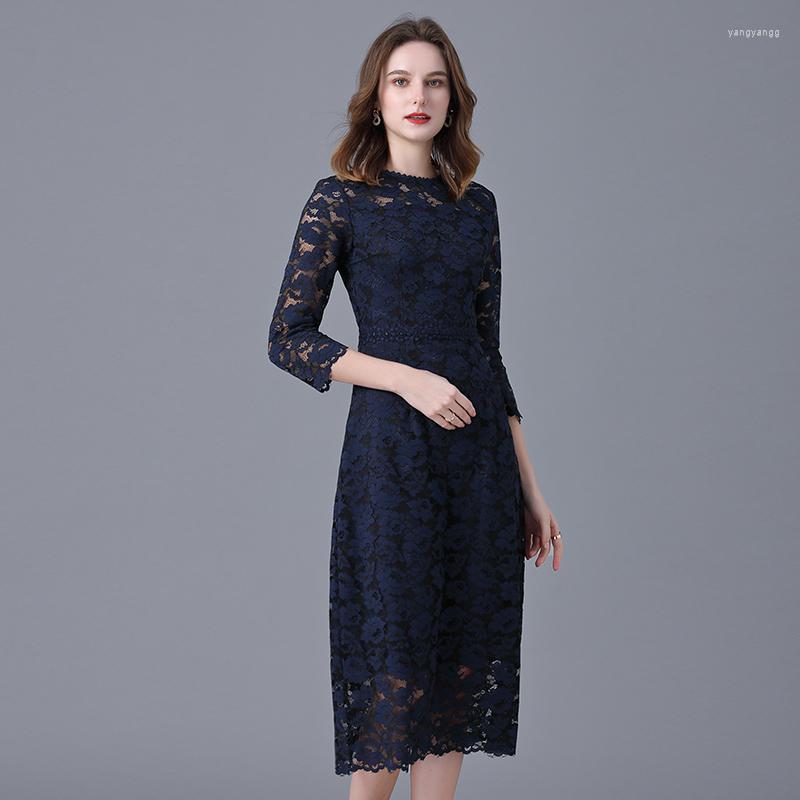 

Casual Dresses Taoyizhuai Brand Lace Dress Women's Spring And Autumn French Medium Length Slim Fit Below The Knee Skirt, Picture shown