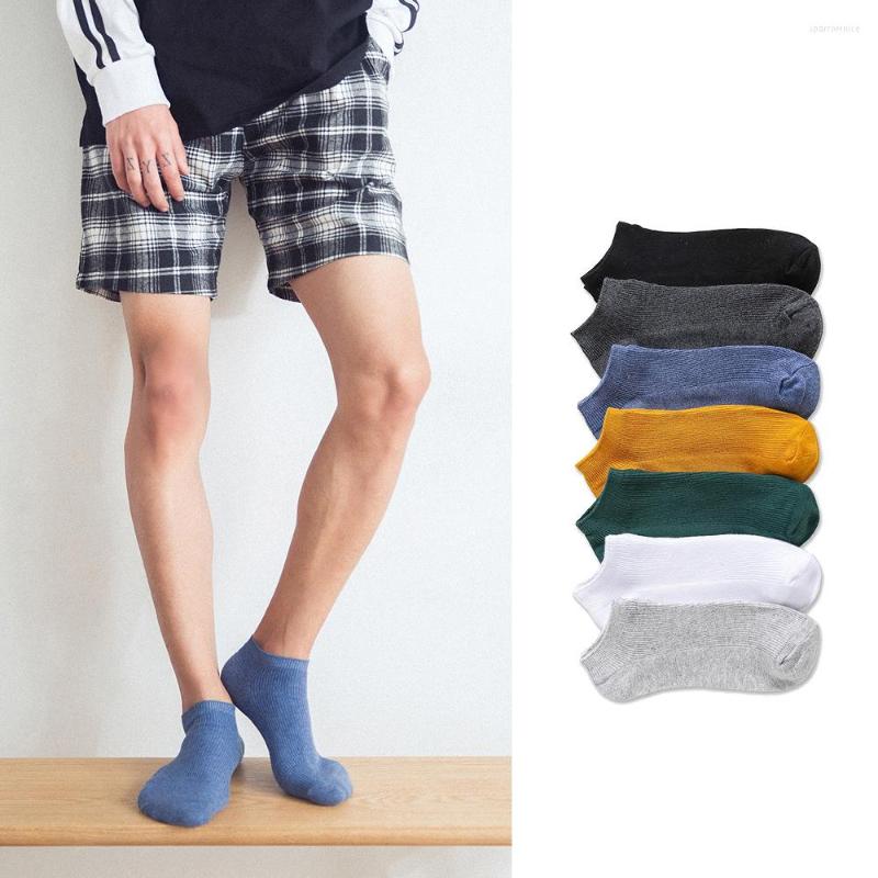 

Men's Socks Amorn Spring Summer Cotton Thin Solid Color Man's Double Needle Casual Men Low Cut Sukka Breathable Vertical Bar, Black