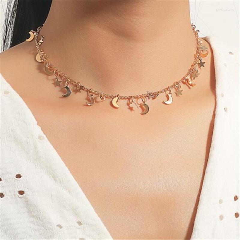 

Choker Fashion Metallic Gold Color Star Moon Clavicle Chain Necklace Women's Neck Party Jewelry Accessories