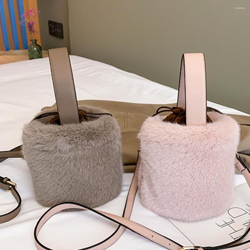 

Evening Bags Women Shoulder Fashion Plush Drawstring Solid Color Handbags Temperament Mini Crossbody Bag, Pink