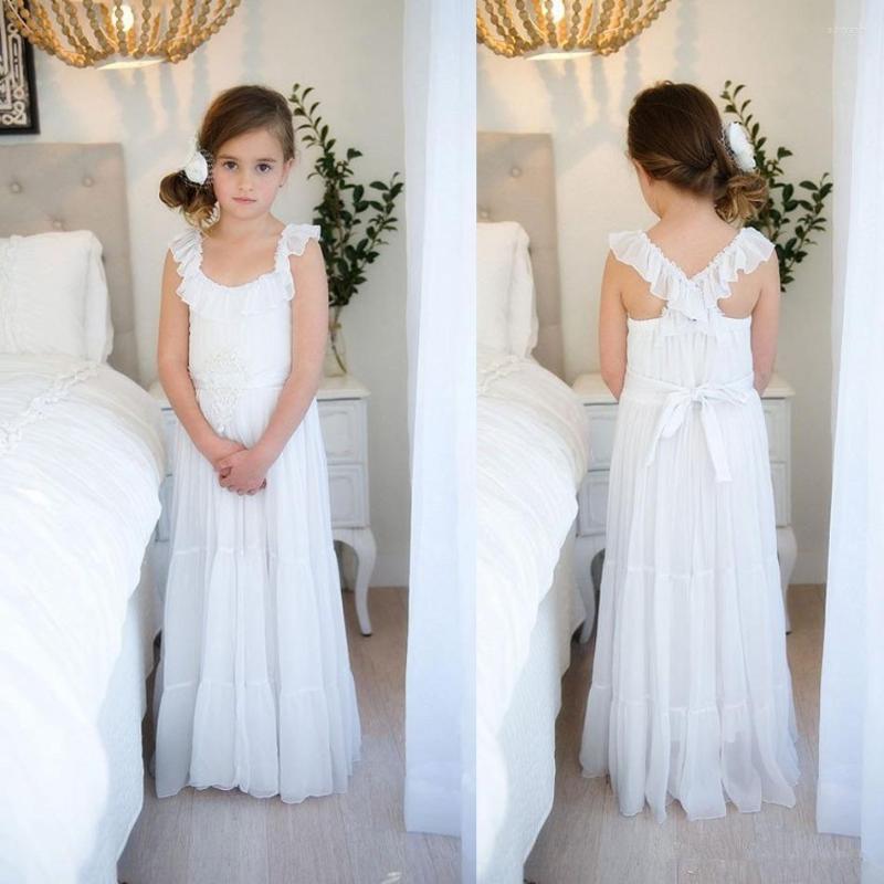 

Girl Dresses Formal A Line Simple Flower Kids Princess Gown For Wedding Party Birthday, All white as image