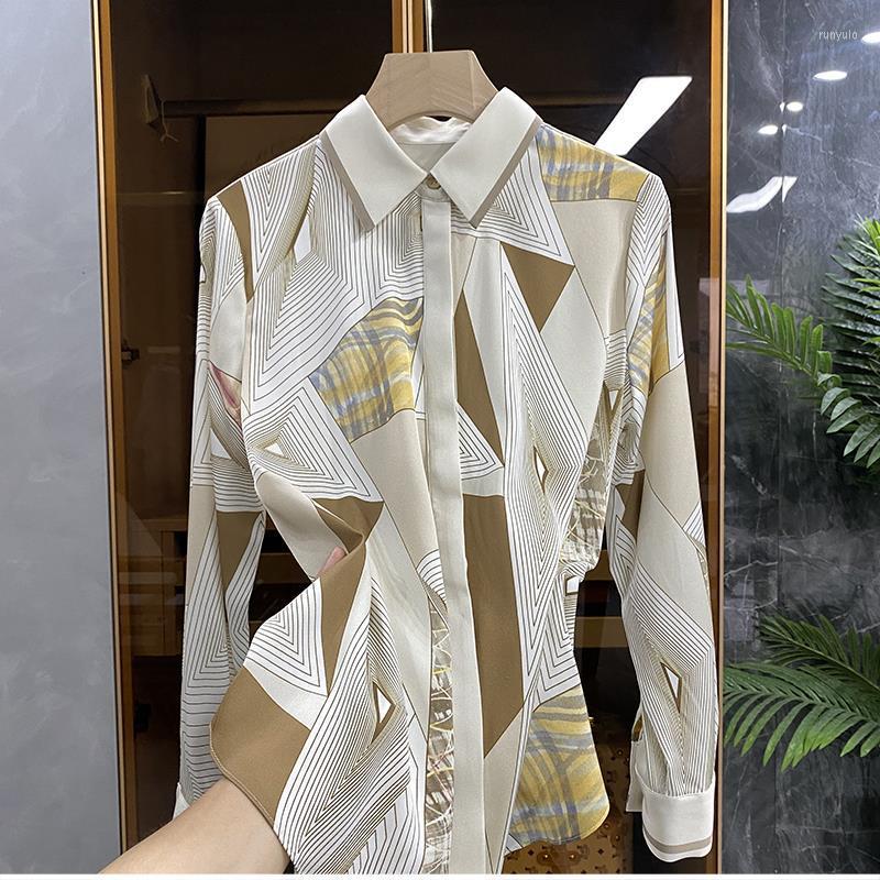 

Women's Blouses Women Long Sleeve Print Commuter Imitation Silk Shirt Top Fashion Womens Tops Camisas, Pic