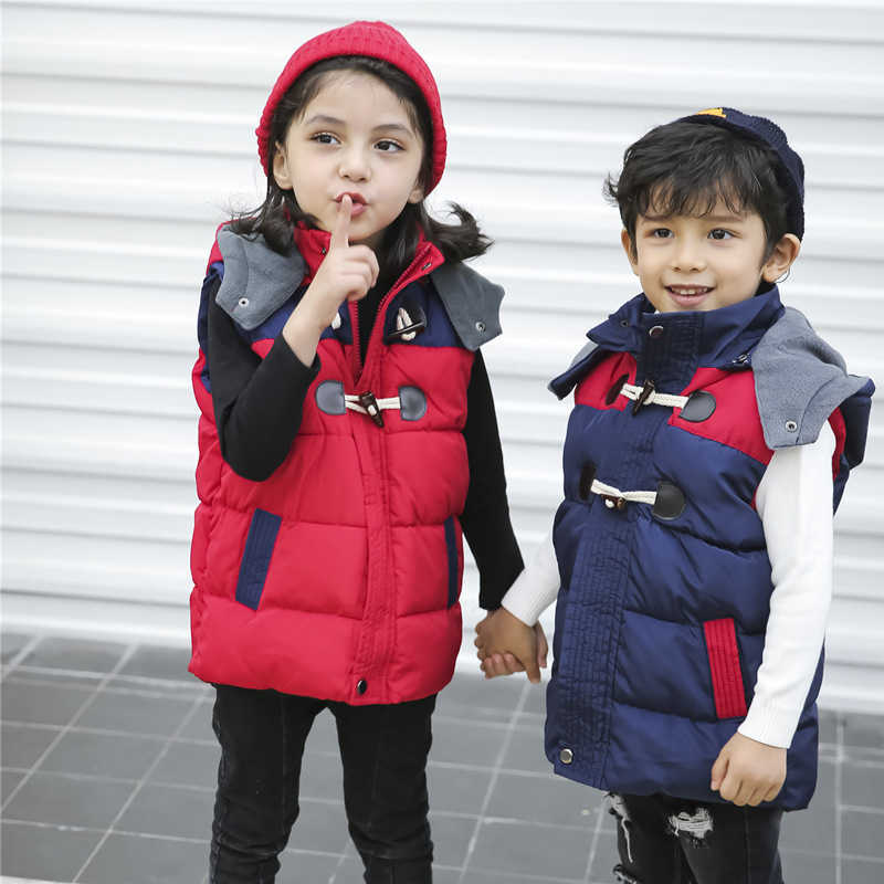 

Boys Vest and girls plush thickened hooded vest kindergarten uniform school uniform cotton winter fleece vest, Red