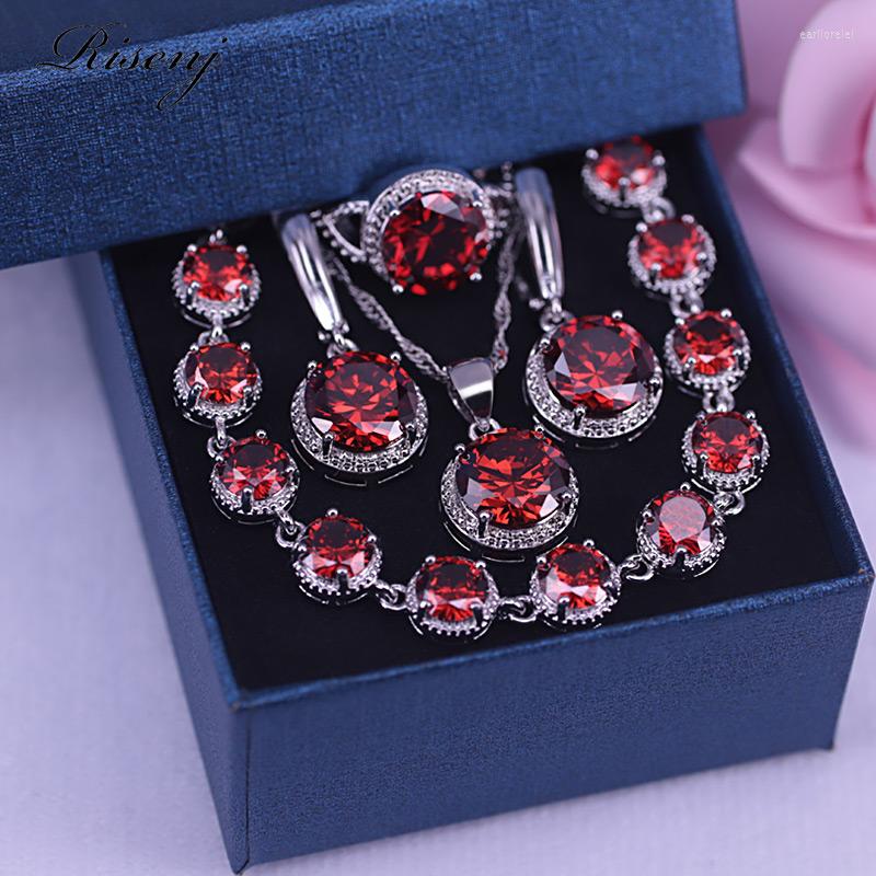 

Necklace Earrings Set 4 Colors Top Cubic Zircon Silver 925 For Women Bracelet Ring Luxury Design Four Piece Suit, Picture shown