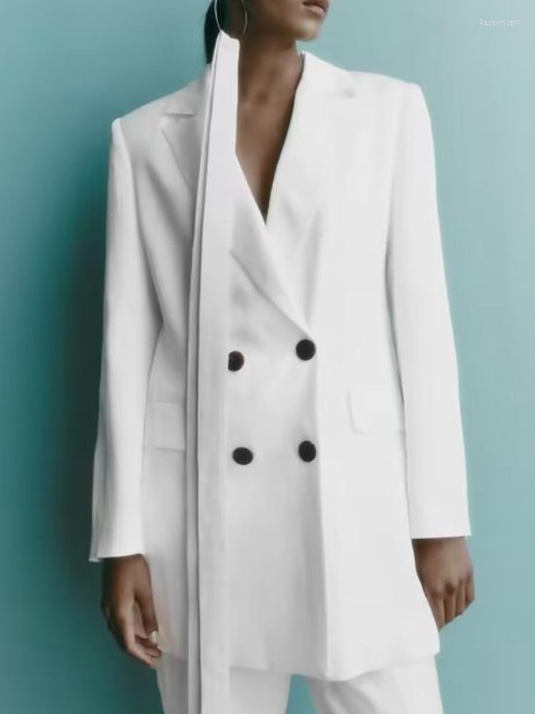 

Women's Suits Kumsvag 2022 Summer Women Satin Blazers Coats Suit Casual White Loose Double Breasted Female Elegant Long Blazer Outerwear