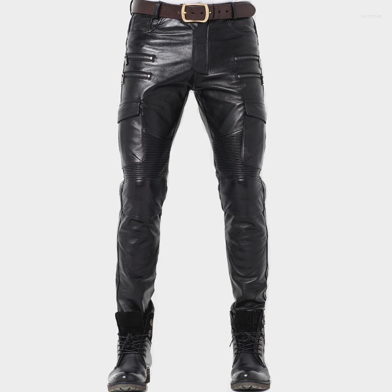 

Men's Pants 2022 Genuine Leather Male Profession Motorcycle Biker Trousers High Quality Soft Black Protective Gear