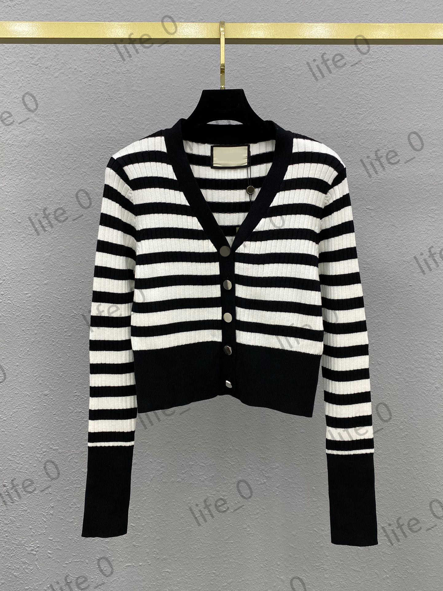 

Brand Fashion Womens Sweaters Spell Color Stripe Tops V-neck Single Button Short Classic Casual Knitwears Warm Designer Cardigan 1970, 18