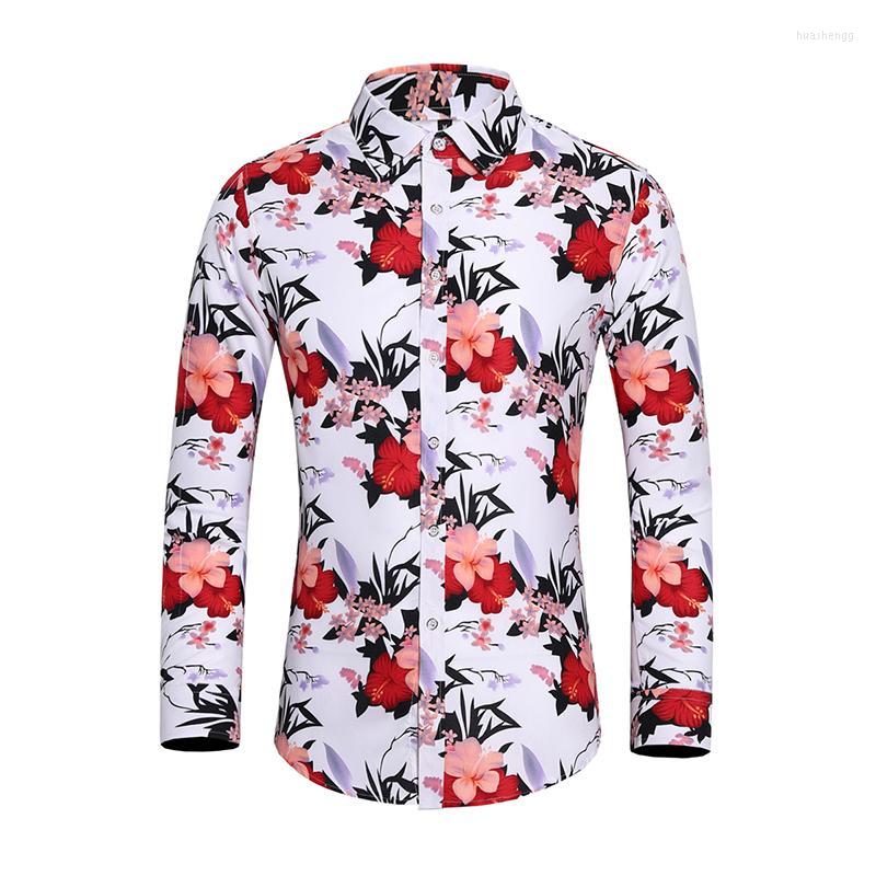 

Men's Casual Shirts Season 2022 Printed Long-sleeve Shirt Europe Size Cotton Men's Street Wear Floral 7xL, C135 red
