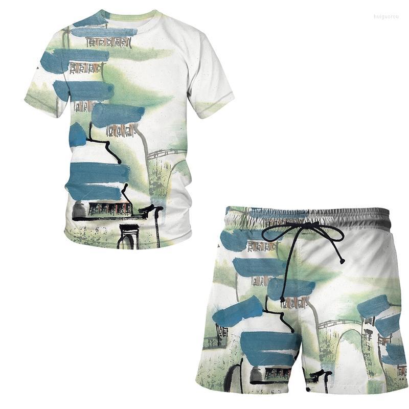 

Men's Tracksuits Men's Chinese Brush Painting 3D Printed 2 Pieces Sets Clothing Casual Suit Short-sleeved Shorts Round Neck Tshirt Men, Cbt-3065jiacbdk-1476