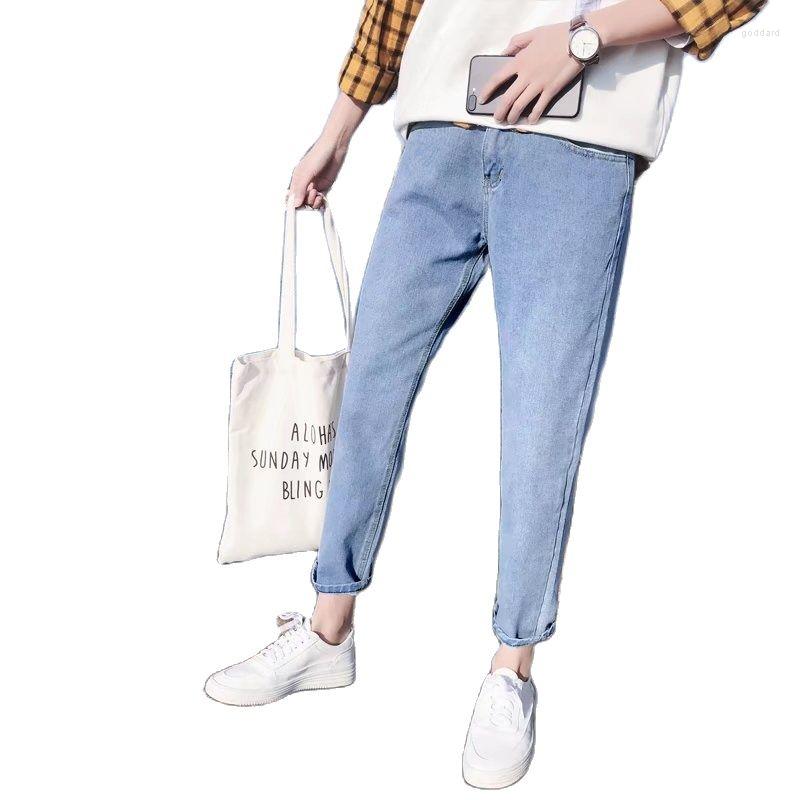 

Men's Pants Summer 2022 Fashion Washing Hong Kong Style Trend Ankle Length Jeans Men's Korean Loose Teenagers Thin Wild, Black