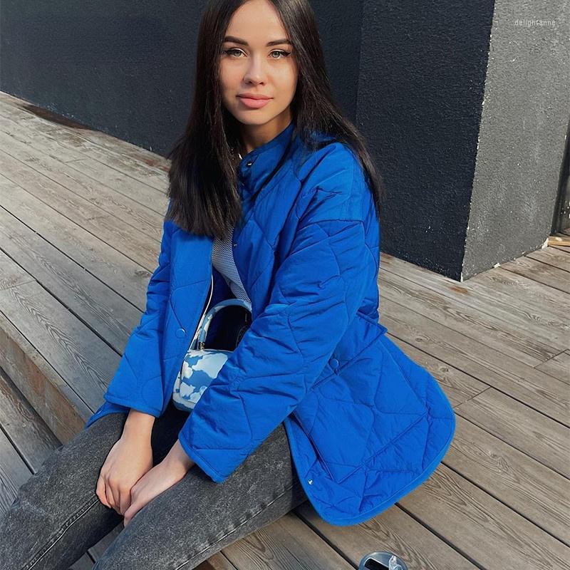 

Women' Down 2022 Autumn And Winter Women' Long-sleeved Warm Fashion Single-breasted Casual Loose Blue Round Neck Women Cotton Jacket