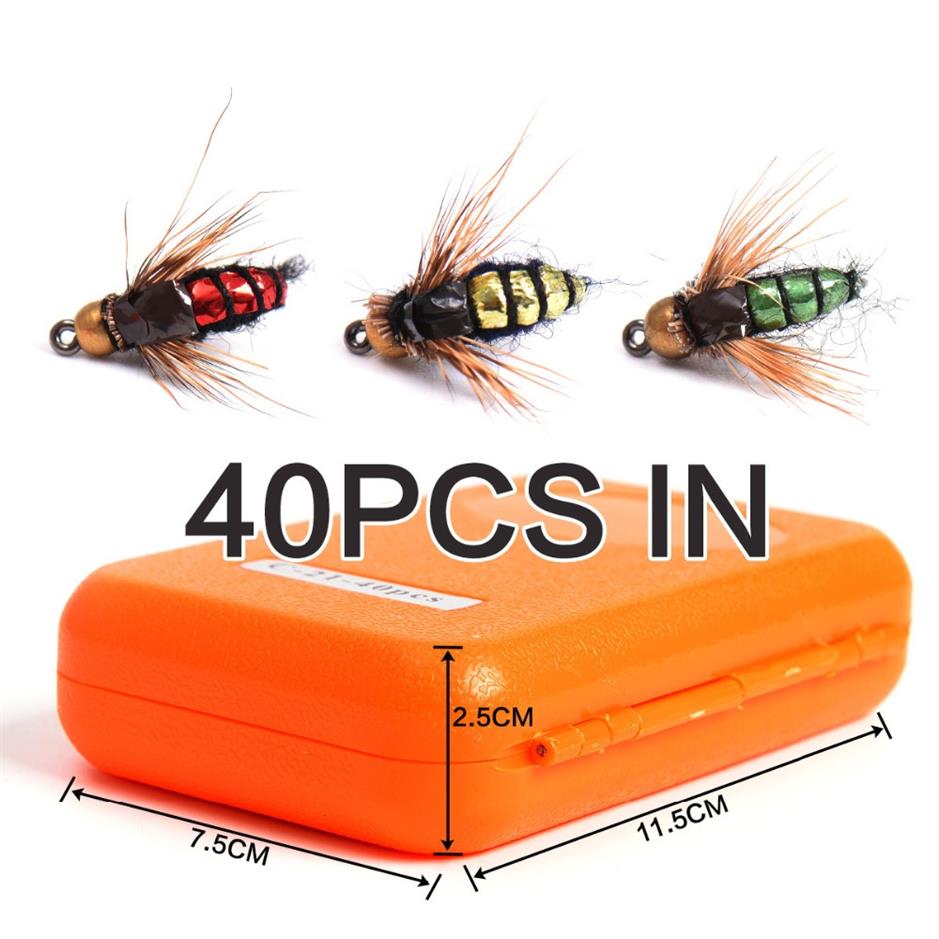 

40pcs box Fly Fishing Hook Fly Tying Fishing Lure Kit Dry Flies Hooks Feather Wing Artificial Bait Lures Set227J