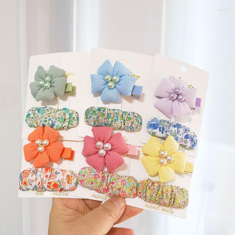 

Hair Accessories Kawaii Infant Hairpin Pearl Flower Clips For Girls Side Bang Clip Floral Baby Bands Children 2Pcs, Green