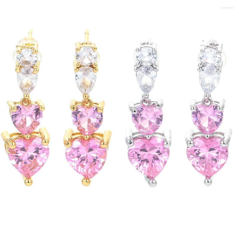

Stud Earrings EYIKA Pink Love Heart For Women Girls Gold Silver Color Crystal Zircon Small Drop Earring Elegant Female Jewelry
