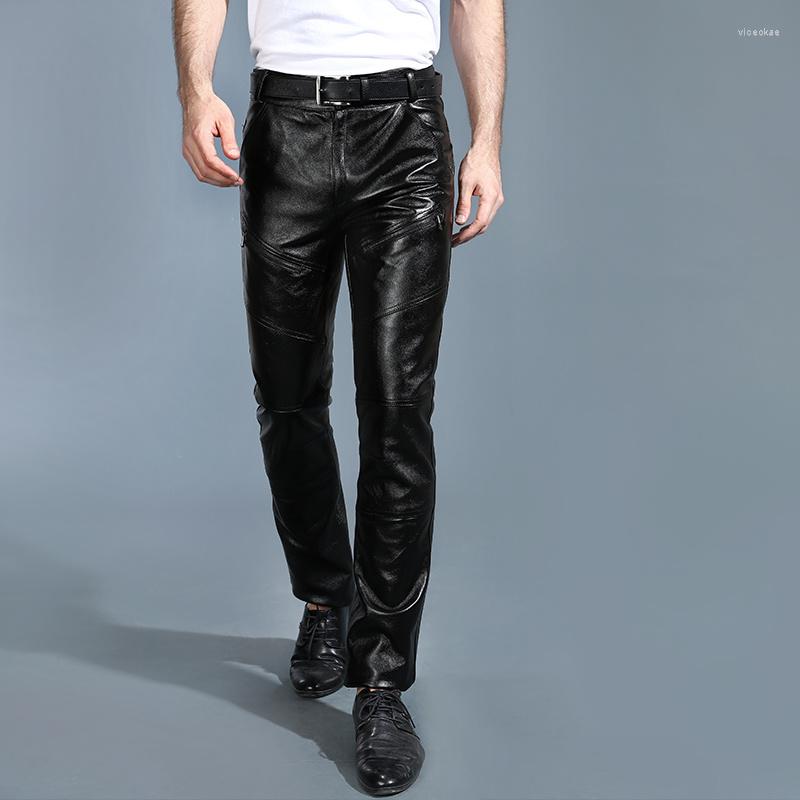 

Men's Pants Leather Men Winter Warm Thick Autumn Genuine With Fleece Real Natural Cowhide Goatskin Male Trousers, Goatskin polyester
