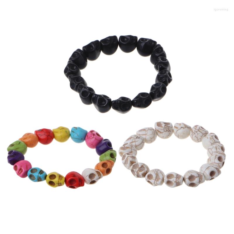 

Strand Tibetan Prayer Multi Color Skull Beads Handmade Stretch Buddhist Gothic Bracelet Fashion Jewelry Rosary