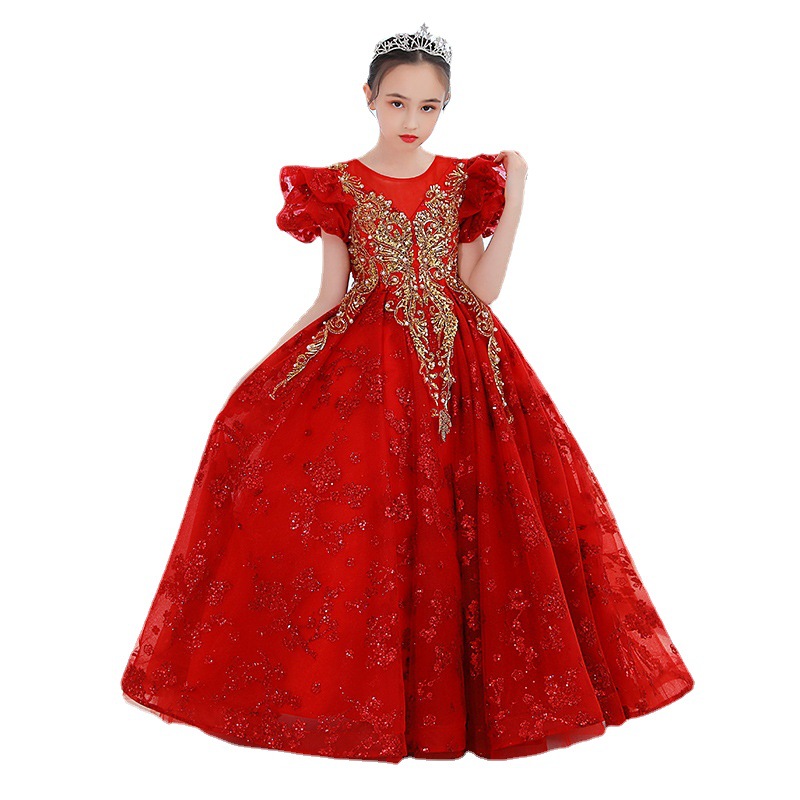 2023 Dentelle Tutu Fleur Fille Robes Bijou Cou Appliques Puffy Enfants Anniversaire Pageant Fête Communion Robe Robes De Noël