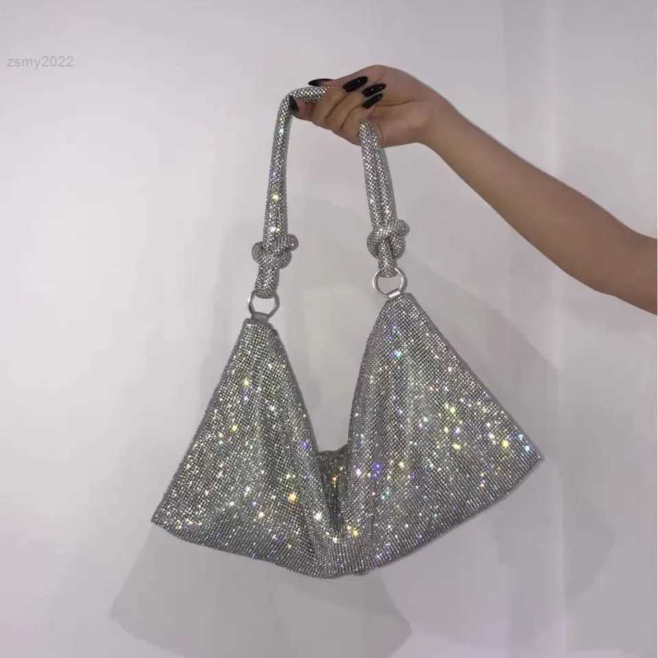 

Luxury Designer Rhinestones Evening Clutch Bag Handle Shining Crystal Dinner Party Wedding Purses and Handbag hobo Shoulder Bag, Black