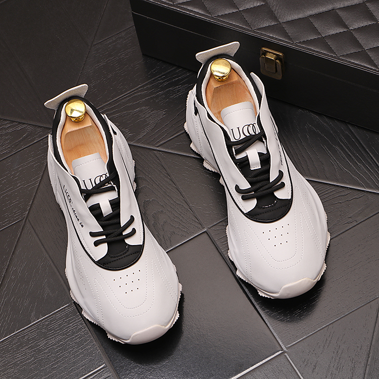 

Italy Classic Business Wedding Dress Party Shoes Fashion Breathable White Casual Sneakers Round Toe Non-slip Thick Bottom Leisure Driving Walking Loafers Y112, White black