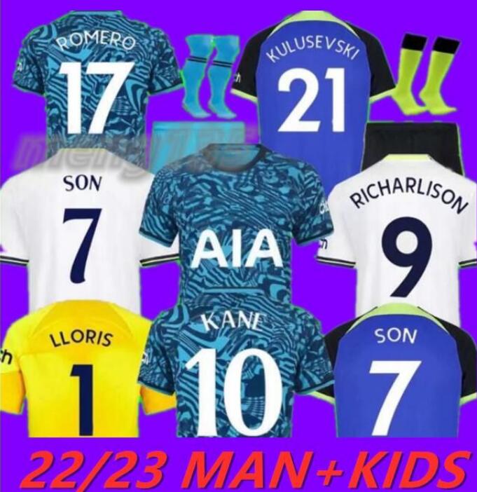 

KANE SON 22 23 RICHARLISON Soccer Jersey KULUSEVSKI HOJBJERG SPENCE PERISIC DIER 2022 2023 LUCAS ROMERO Tottenham Football kit shirt SPURS Third tops Men kids sets