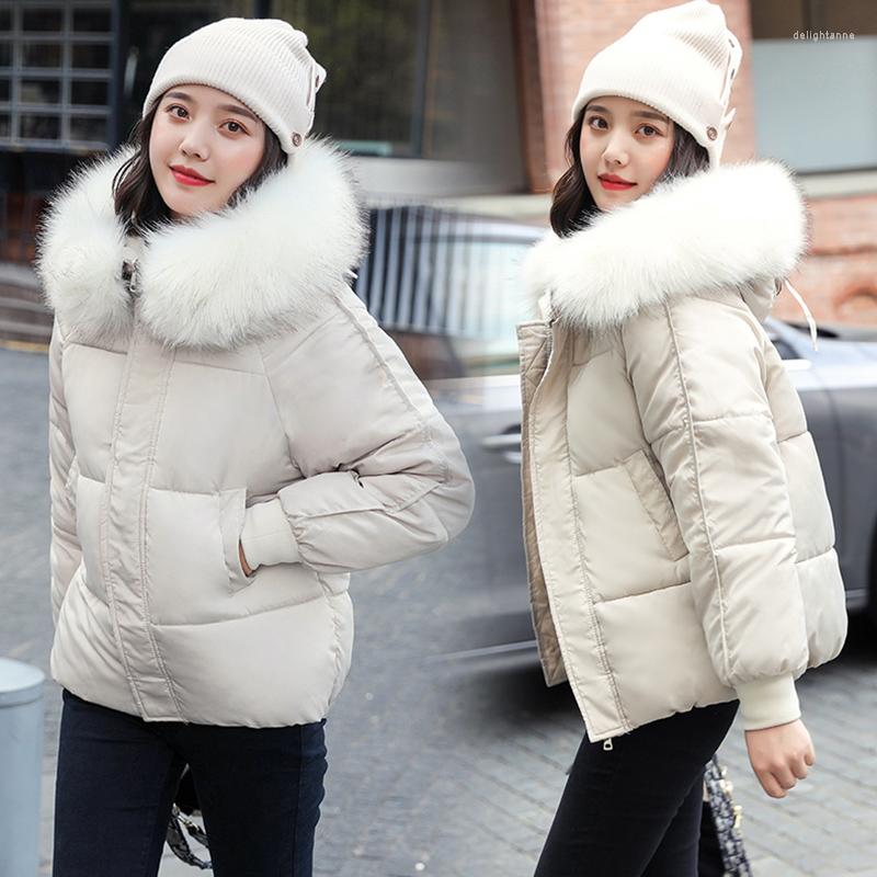 

Women' Down Thickened Jackets Winter Coats Solid Simple Parkas 2022 Female Fashion Outwear Large Fur Collar Hooded Thick Cotton, Beige