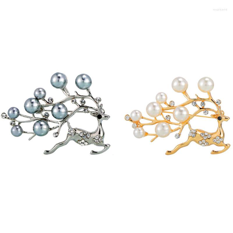 

Brooches Vintage Rhinestone Fawn Brooch Scarf Pearl Creative Mother Gift Cute 2 Pcs