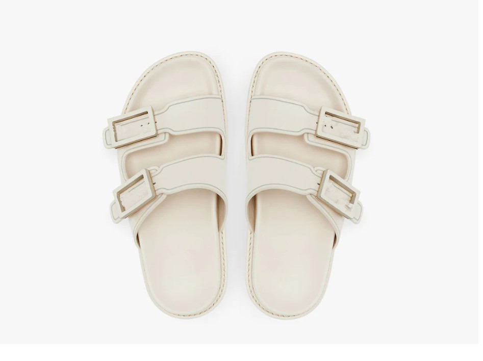 

Luxury creamy white Slippers Men Beach Slide Fashion Double-band flat slides Summer women width rubber sole mules