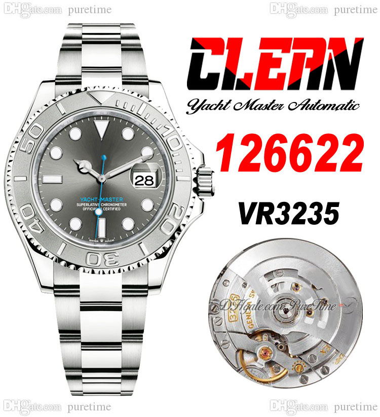 

Clean CF 126622 VR3235 Automatic Mens Watch Y-M 40mm Rotating Bezel Gray Dial 904L OysterSteel Bracelet Super Edition Same Series Card Puretime B2, Customized warranty card