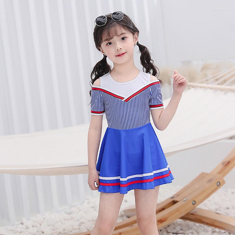 

Women' Swimwear Short Sleeve Flounce Summer Kids Swimsuit Skirt Swimming Suit For Girls Bathing Suits Beach Wear Spring Clothes, Blue