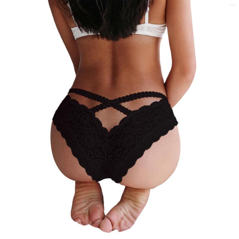 

Women' Panties Women Ladies Sexy Casual Embroidery Lace-up Lingerie Tight Low Waist See-through Hollow Underwear Black White Pink