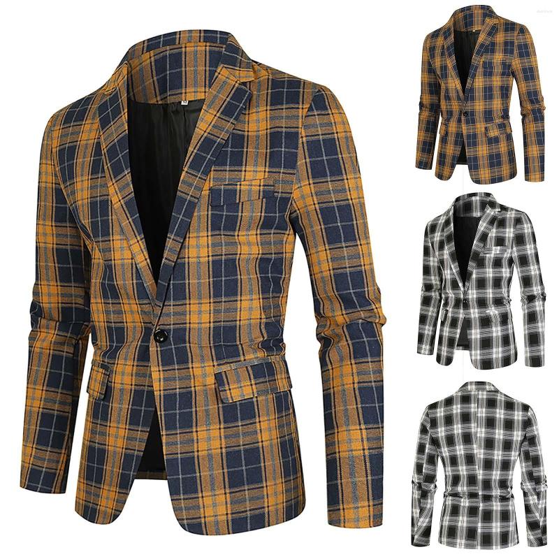 

Men' Suits Mens Fleece Sweat Suit Set Autumn Winter Casual Sports Slim Fit One Button Plaid Print Blazer Light Jacket Windowpane, Brown-a