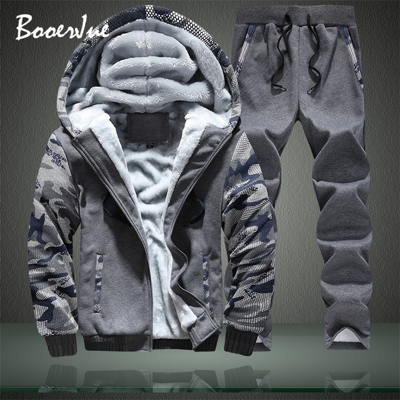 

Men's Tracksuits Winter Men Set Thick Fleece HoodiesPants Suit Zipper Hooded Sweatshirt Sportswear Male Hoodie Sporting Suits 220930, T03 white